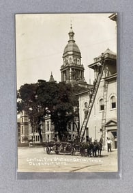 Davenport Iowa Central Fire Station Aerial Truck Postcard