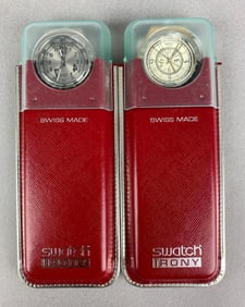 Group of 2 Swatch Leather Stainless Steel Wristwatches