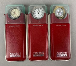Group of 3 Swatch Leather Stainless Steel Wristwatches