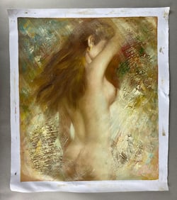 Artist Signed Abstract Nude Woman Oil On Rolled Canvas