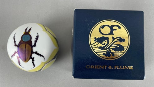 Orient and Flume Iridescent Art Glass Scarab Paperweight