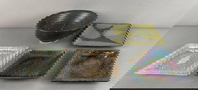 Assorted Glass and Pottery Dishes: Includes kotobuki, art glass, kheops international metal plate, bowl measures 3 1/2 x 8 1/4 inches