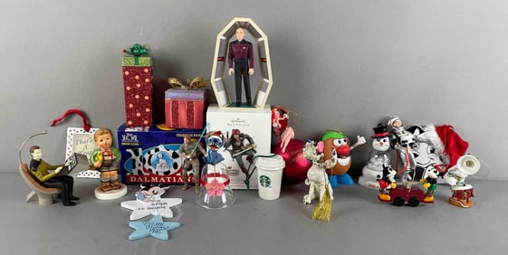Group of Disney Christmas Ornaments and More