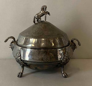 Silver Plate Warming Tureen with Horse Figure