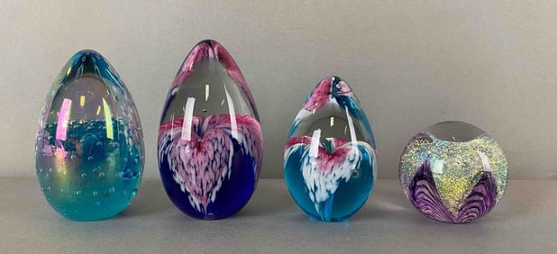 Group of 4 Art Glass Paperweights