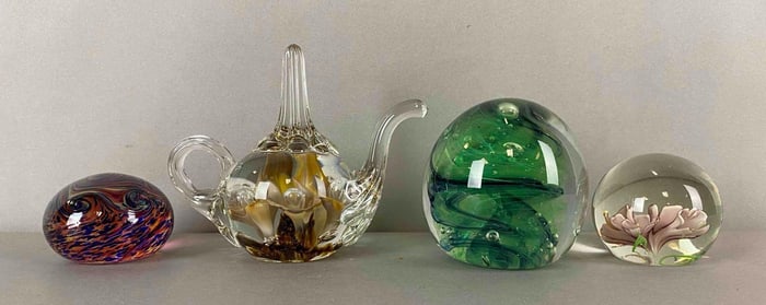 Group of 4 Art Glass Paperweights