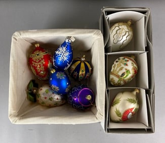 Group of 9 Glass Hand Painted Christmas Ornaments