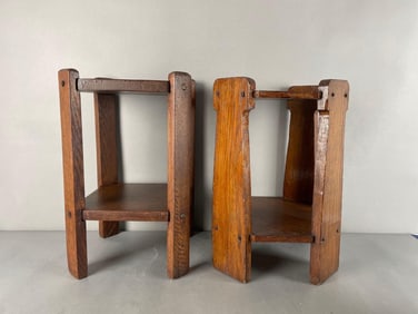 Group of 2 Vintage Oak Plant Stands