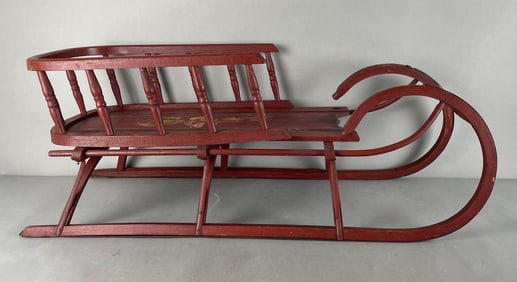 Antique Floral Painted Childrens Wood Sled