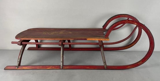 Antique Floral Painted Childrens Wood Sled