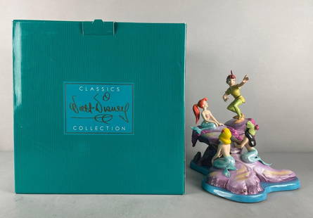 Walt Disney Classics Collection Spinning a Spellbinding Story Statue: Peter Pan and mermaids, includes original boxes and COA. Figure measures 11 1/2 inches, original box measures 14 1/2 x 14 1/2 x 14 3/4 inches