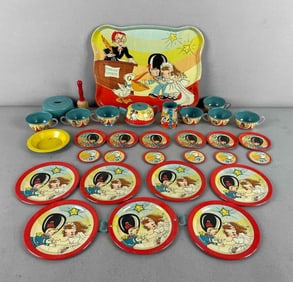 Vintage Ohio Wedding Tin Litho Tea Set