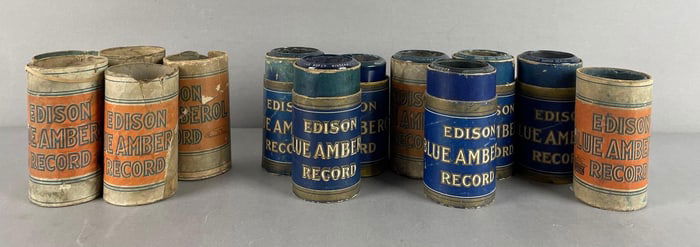 Group of Antique Edison Blue Amber Phonograph Record Tubes