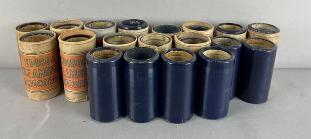 Group of Antique Edison Blue Amber Phonograph Record Tubes