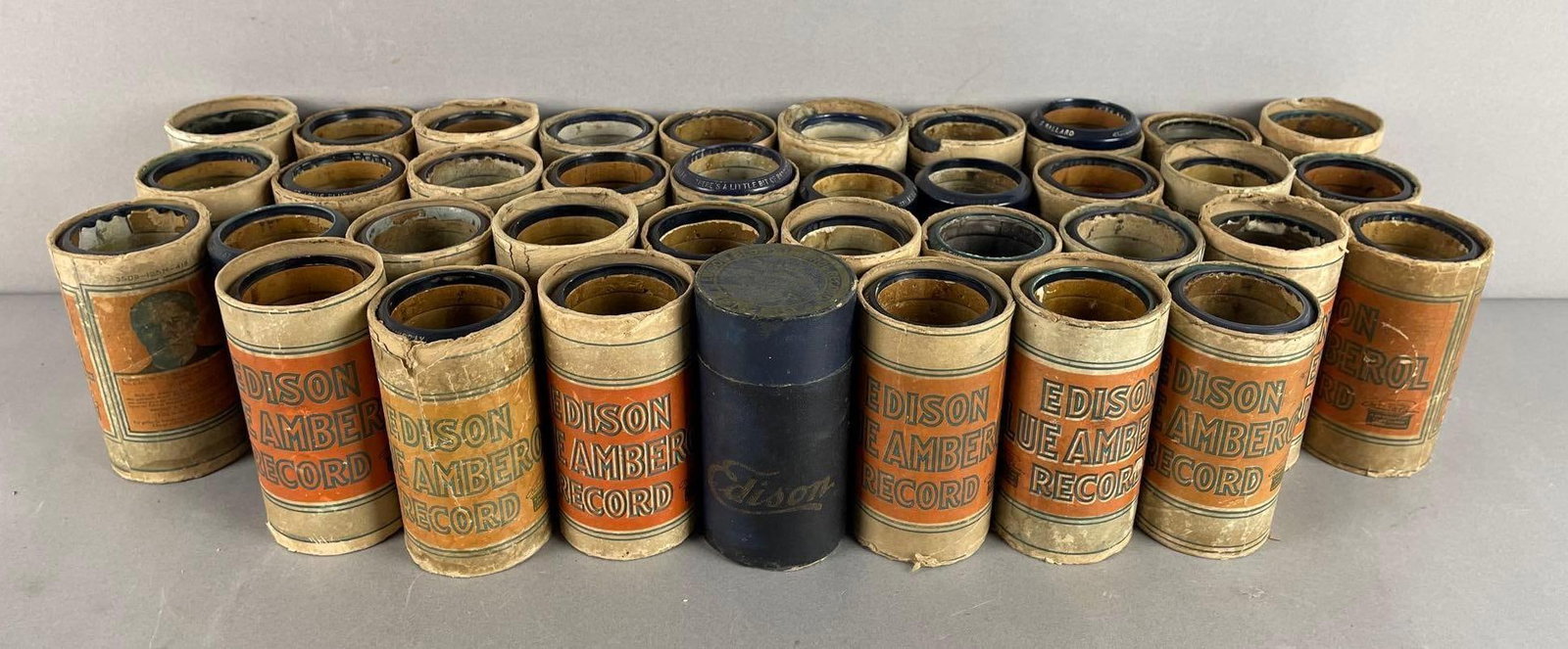 Group of Antique Edison Blue Amber Phonograph Record Tubes (1 of 3)