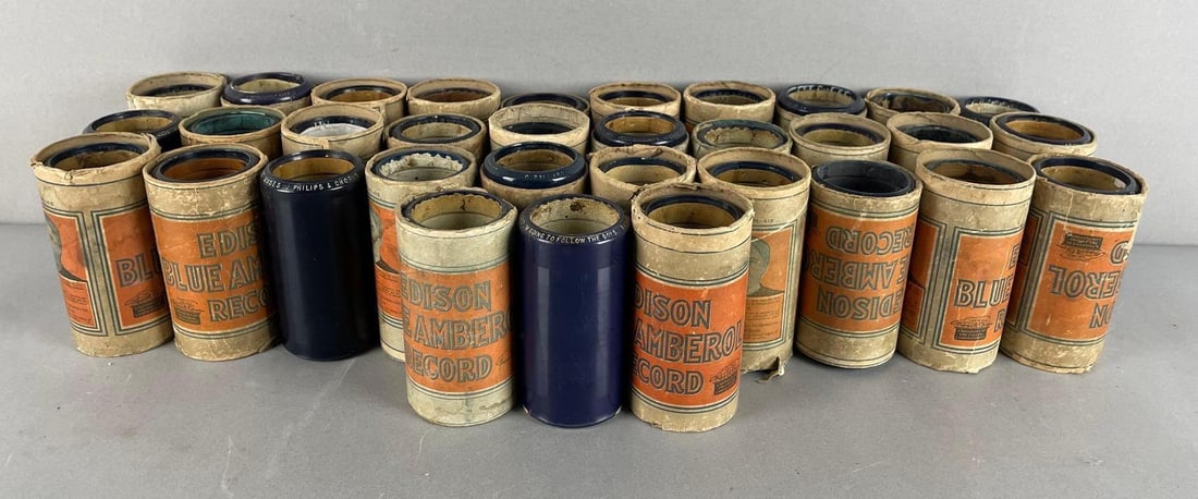 Group of Antique Edison Blue Amber Phonograph Record Tubes (1 of 3)