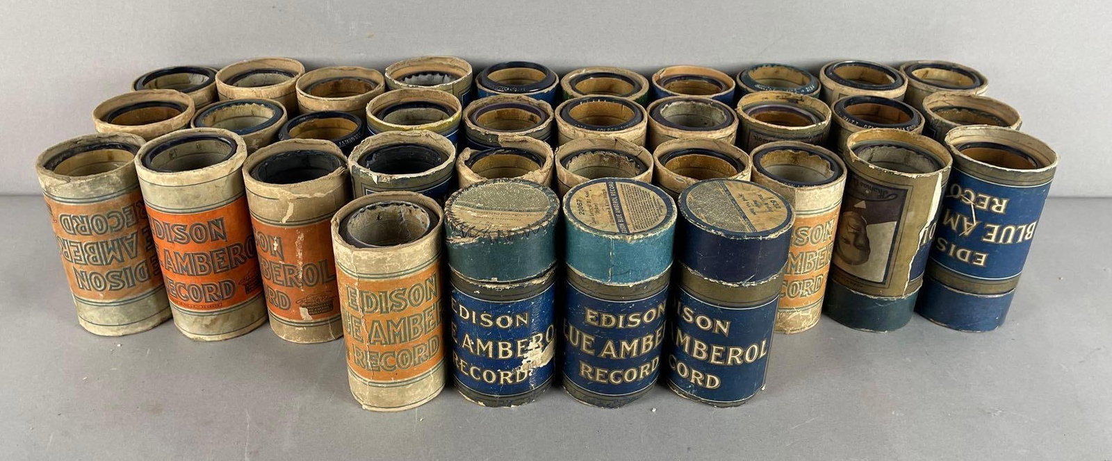 Group of Antique Edison Blue Amber Phonograph Record Tubes (1 of 3)