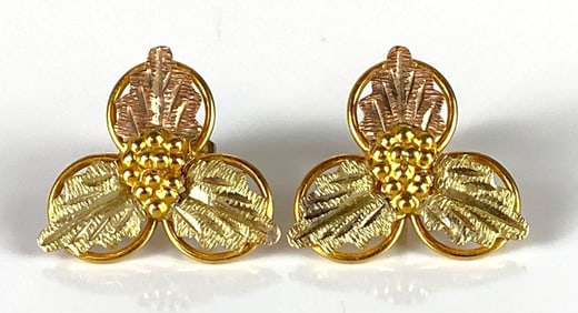 10K Black Hills Gold Tri-Color Stud Earrings