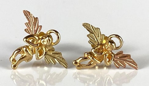Pair of 10K Black Hills Gold Angel Stud Earrings