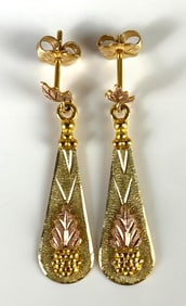 Pair of 10K Black Hills Gold Drop Earrings