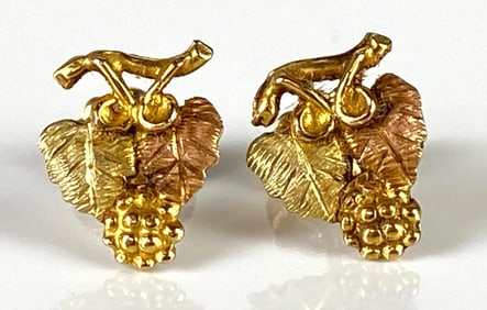 Pair of 10K Black Hills Gold Grape Motif Stud Earrings