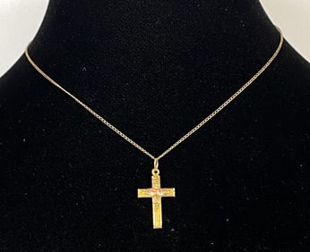 10K-12K Black Hills Gold Cross Necklace Pendant with 1/20 12K Gold-Filled Chain
