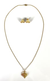 10K Black Hills Gold Grape Leaf Necklace Pendant and Earrings Set