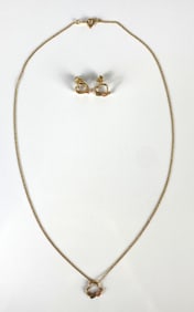 10K Black Hills Gold Heart Necklace Pendant and Stud Earrings Set