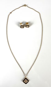10K Black Hills Gold Leaf Necklace Pendant and Stud Earrings Set