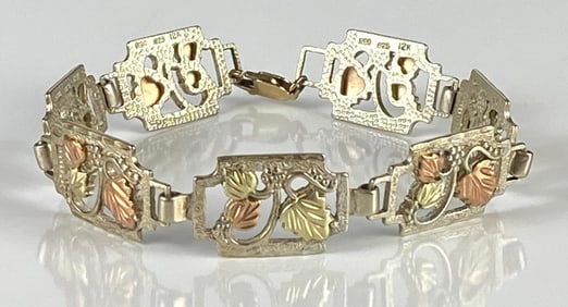 12K Black Hills Gold and Sterling Silver Link Bracelet