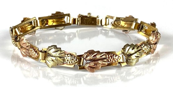 14K Black Hills Gold Bar Link Leaf Bracelet