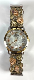 12K Black Hills Gold and Sterling Silver Landstroms Swiss Wristwatch