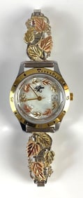 12K Black Hills Gold and Sterling Silver Landstroms Swiss Wristwatch