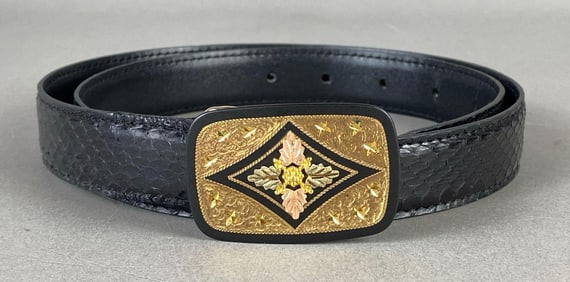 10K Gold Trim Black Hills Gold Belt Buckle with Snakeskin Belt