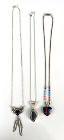 Group of 3 Sterling Silver Native American Pendant Necklaces