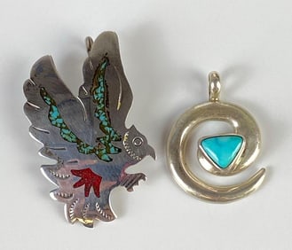 Group of 2 Sterling Silver Native American Necklace Pendants
