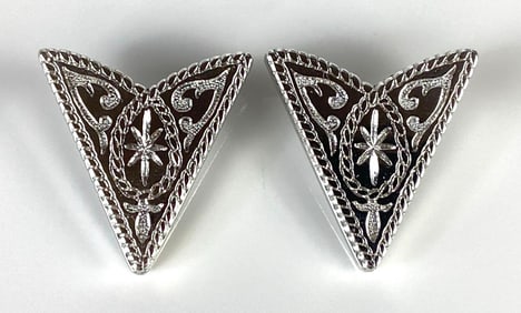 Pair of Etched Silver Collar Tips
