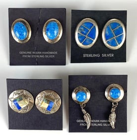 Group of 4 Sterling Silver Lapis Native American Style Earrings