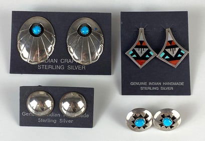 Group of 4 Sterling Silver Native American Style Earrings