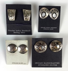 Group of 4 Sterling Silver Native American Style Earrings