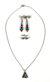 800 Silver Native American Mosaic Jewelry Set