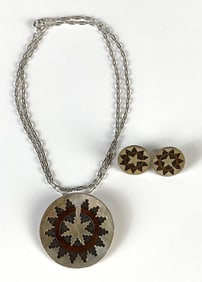 Sterling Silver Native American Navajo Necklace Pendant and Earrings Set