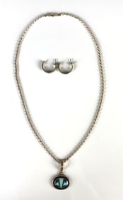 Sterling Silver Native American Zuni Iridescent Necklace and Earring Set