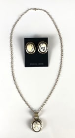 Sterling Silver White Buffalo Turquoise Necklace and Earring Set