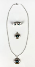 Sterling Silver Turquoise Native American Necklace and Earring Set