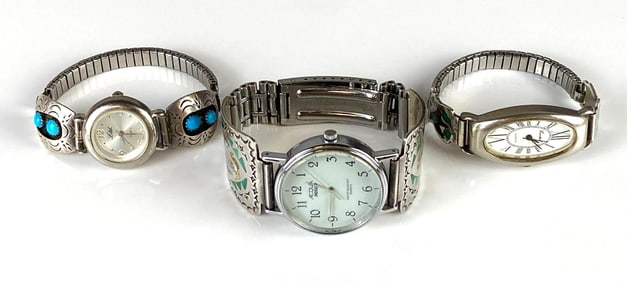 Group of 3 Sterling Silver Native American Style Wristwatches