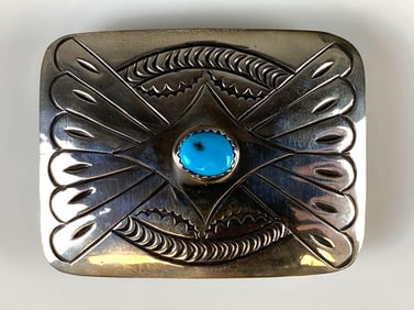 Sterling Silver Turquoise Western Style Belt Buckle
