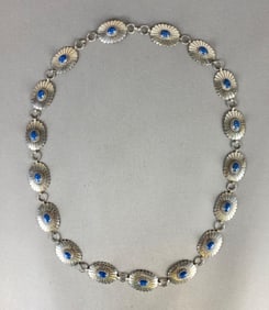 Signed L. Blackgoat Sterling Silver Native American Lapis Floral Belt