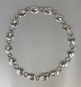 Sterling Silver Native American Bear Claw Patterned Pink Mother of Pearl Link Belt