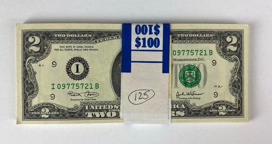 Group of 50 2003 US Mint $2 Consecutive Serial Numbered Bills